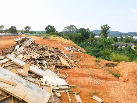 View of unorganised construction site during housing development.の写真素材