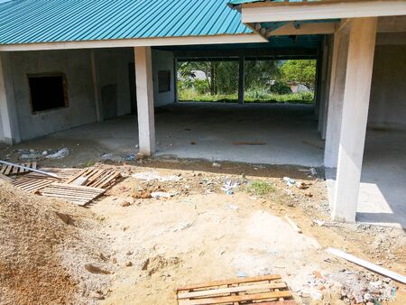 View of unorganised construction site during housing development.の写真素材