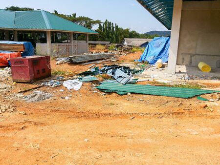 View of unorganised construction site during housing development.の写真素材