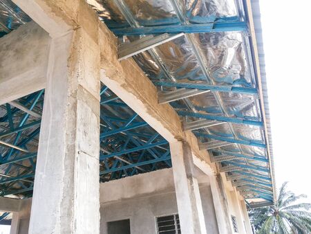 View of unorganised construction site during housing development.の写真素材