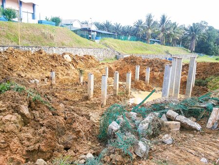 View of unorganised construction site during housing development.の写真素材