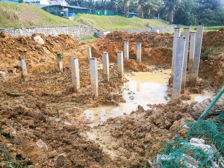 View of unorganised construction site during housing development.の写真素材