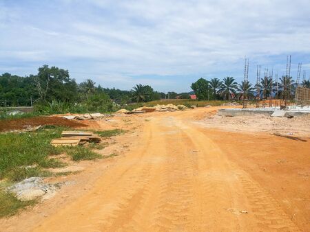 View of unorganised construction site during housing development.の写真素材