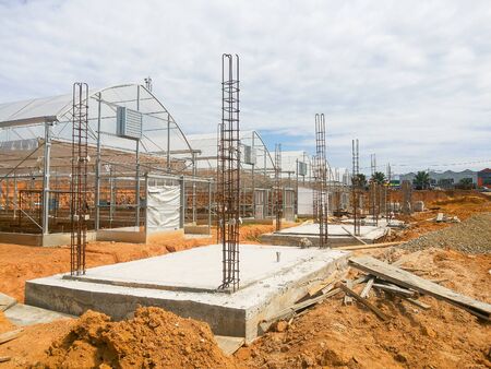 View of unorganised construction site during housing development.