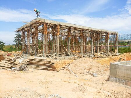 View of unorganised construction site during housing development.