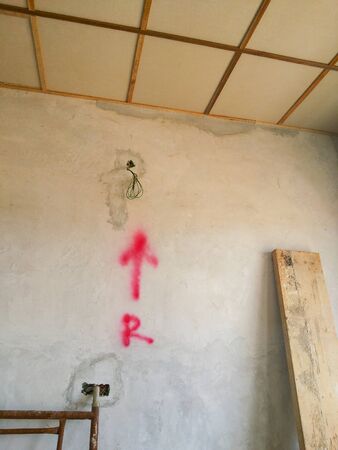 View of unorganised construction site during housing development.の写真素材