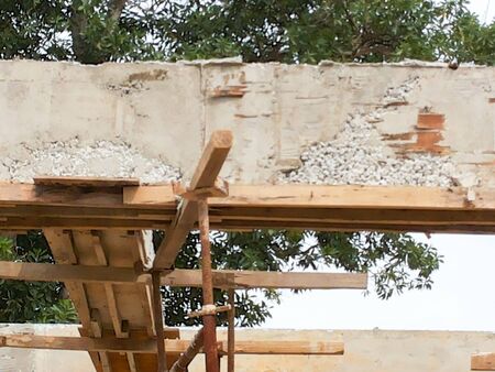 View of unorganised construction site during housing development.