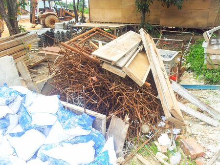 View of unorganised construction site during housing development.の写真素材