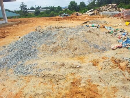 View of unorganised construction site during housing development.の写真素材