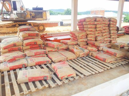 View of unorganised construction site during housing development.の写真素材