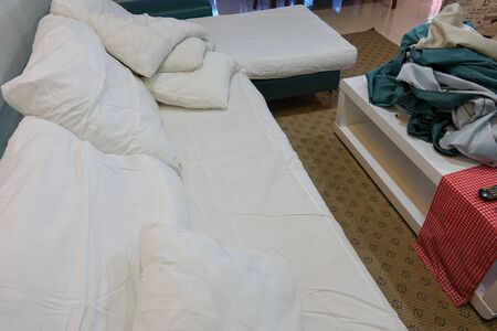 Uncover sofa ready for laundry.の写真素材