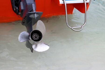 Close up three blade stainless impeller of motor boat, jet skiの写真素材