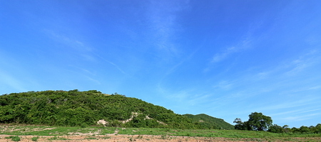 Panorama of the nature and environment with blue sky in the beautiful green hills. Mountain landscapeの写真素材