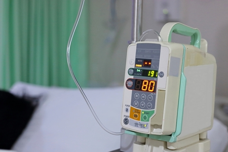 Infusion pump intravenous IV drip in the hospitalの写真素材