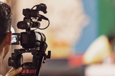 Professional digital camera recording video in music concert festivalの写真素材
