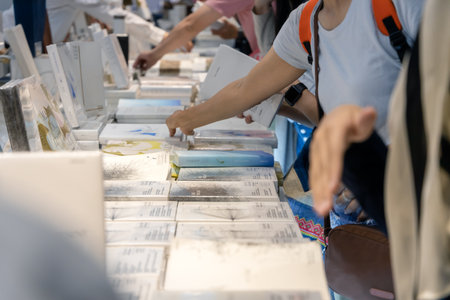 Bangkok, Thailand - April 6, 2019 : Many people attend books at Bangkok International Book Fair at...