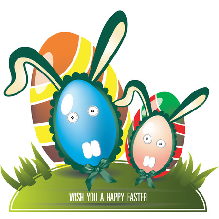 Easter eggs and bunny rabbits on the grass.のイラスト素材