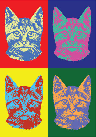 Vector of set of pop art cat over colourful background.のイラスト素材