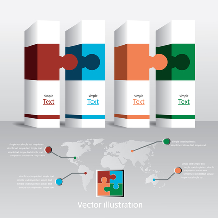 Puzzle business bar graph and world mapのイラスト素材