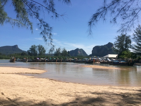 amazing beaches of Thailnad, Krabi. Stunning view of Railay Beach. Blue sea and sky. vacation in Thailand tourism concept. Koh Podaの写真素材