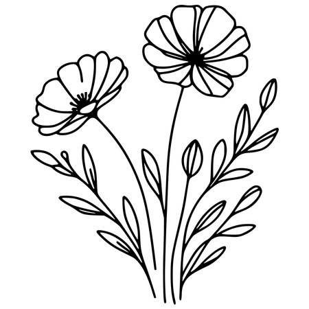 beautiful flowers with branches and leafs isolated icon vector illustration designのイラスト素材