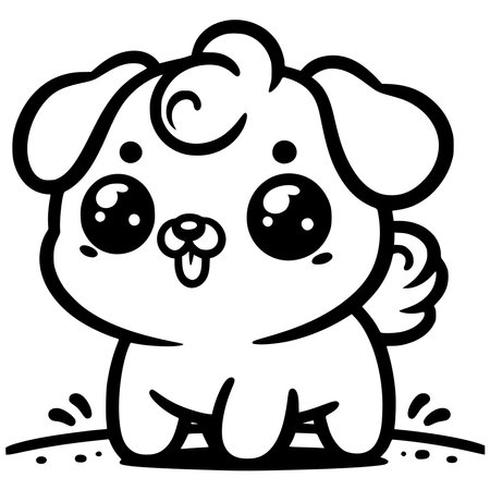 Black and White Cartoon Illustration of Cute Dog Animal Character for Coloring Bookのイラスト素材