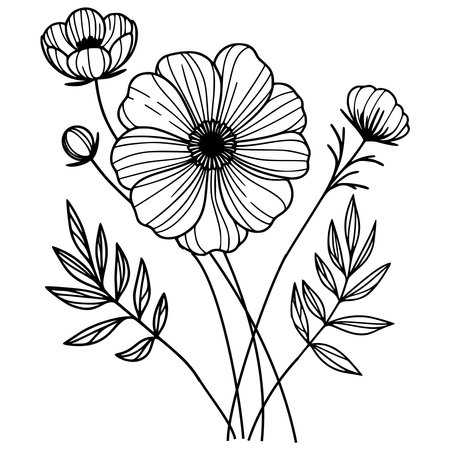 Hand drawn poppies and leaves. Floral vector illustration.のイラスト素材