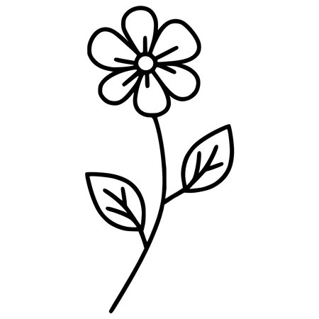 cute flower with branch and leafs vector illustration design thick lineのイラスト素材