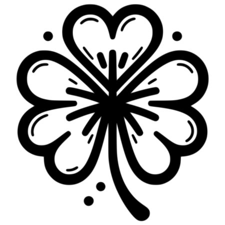 Black and white illustration of a four-leaf clover on a white backgroundのイラスト素材