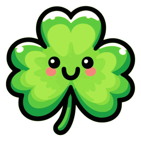 Clover with happy face, illustration, vector on white background.のイラスト素材