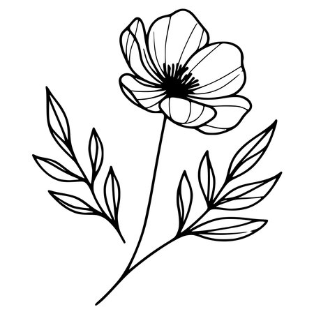 cute flower with branches and leafs isolated icon vector illustration designのイラスト素材