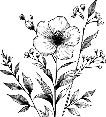 Beautiful monochrome floral background. Hand drawn vector illustration.のイラスト素材