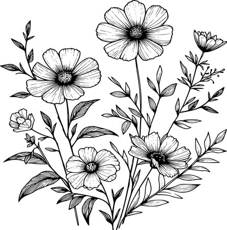 Vector set of hand drawn poppy flowers. Floral design elements.のイラスト素材