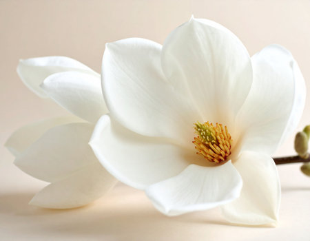 Magnolia flower on light background, closeup of beautiful white flowerの素材
