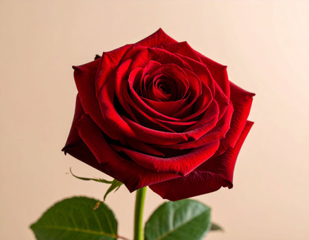 Beautiful red rose on a beige background, close-upの素材