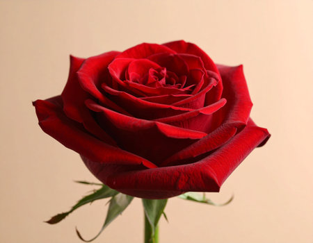 Beautiful red rose on beige background, closeup of photoの素材