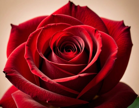 close up of red rose on beige background with copy space.の素材