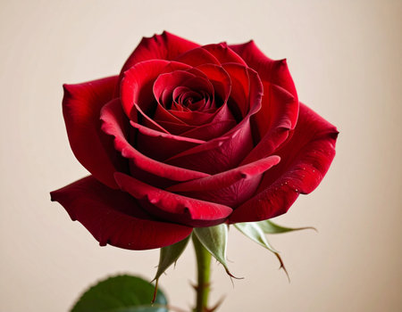 beautiful red rose on a beige background, close-upの素材