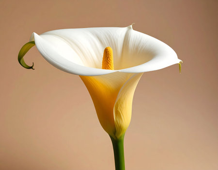 Calla lily flower isolated on beige background, close upの素材