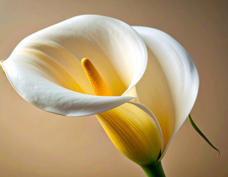 White calla lily on a beige background, close upの素材
