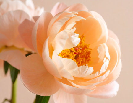 Beautiful peony flower on light background, closeup. Floral backgroundの素材