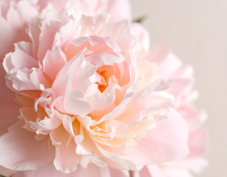 Beautiful pink peony flower closeup on white background, selective focusの素材