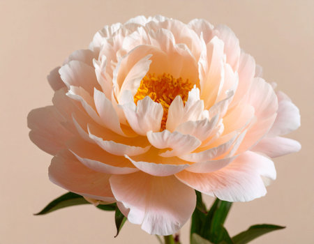 Beautiful peony flower on beige background. Close up.の素材