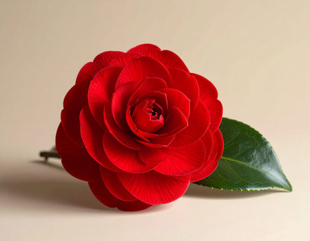 beautiful red camellia flower on white background, close upの素材