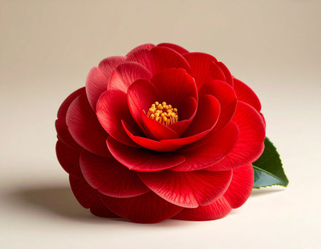 Red camellia flower on a white background, close-upの素材