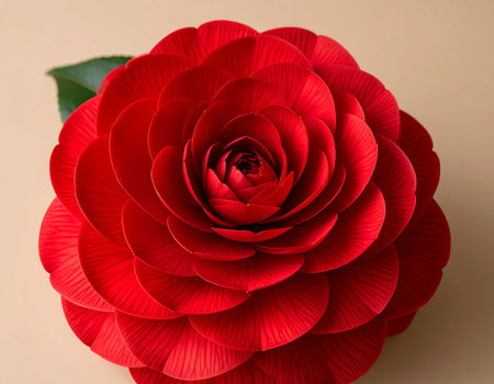 red camellia flower on white background, closeup of photoの素材