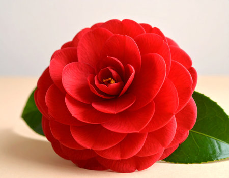 Red camellia flower on a white background, close-upの素材