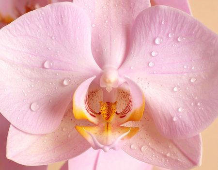 Beautiful pink orchid flower with water drops on it, closeupの素材