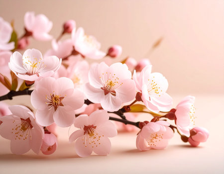 cherry blossom branch on light background with copy space for textの素材