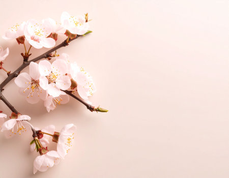 cherry blossom on beige background with copy space for textの素材